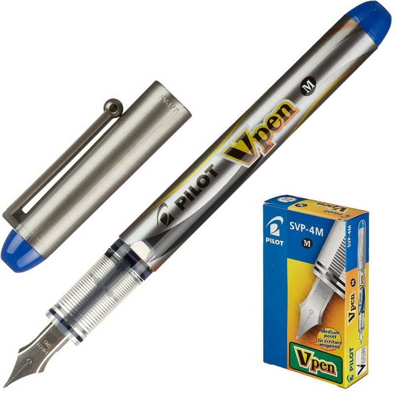 Ручка перьевая одноразовая Pilot SVP-4M V-Pen цвет чернил синий цвет корпуса серый 716161