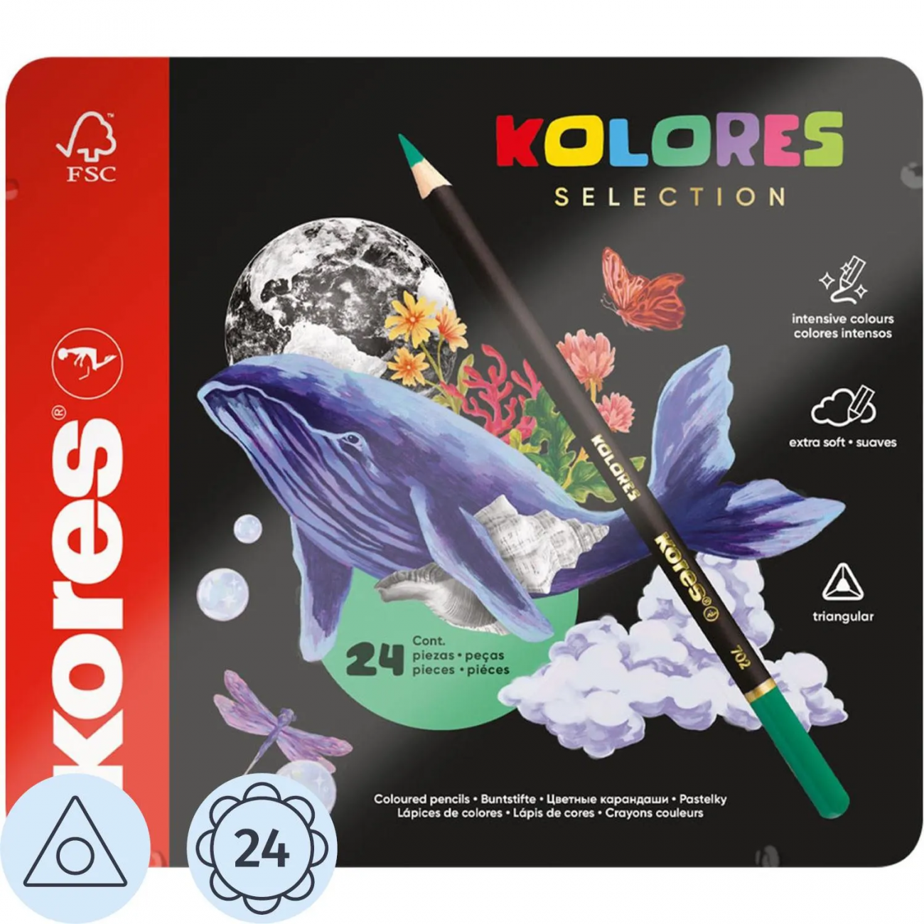 Карандаши цветные Kores Kolores 3-гран 3мм 24 цв/наб в металл.коробке 93325 2007174