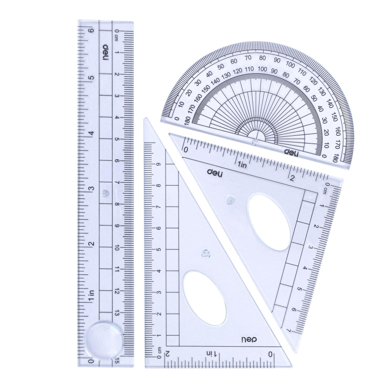 Набор чертежный Deli E9597 малый: лин 15см,угольн 10 и 7см,трансп 8см,прозр 1700049