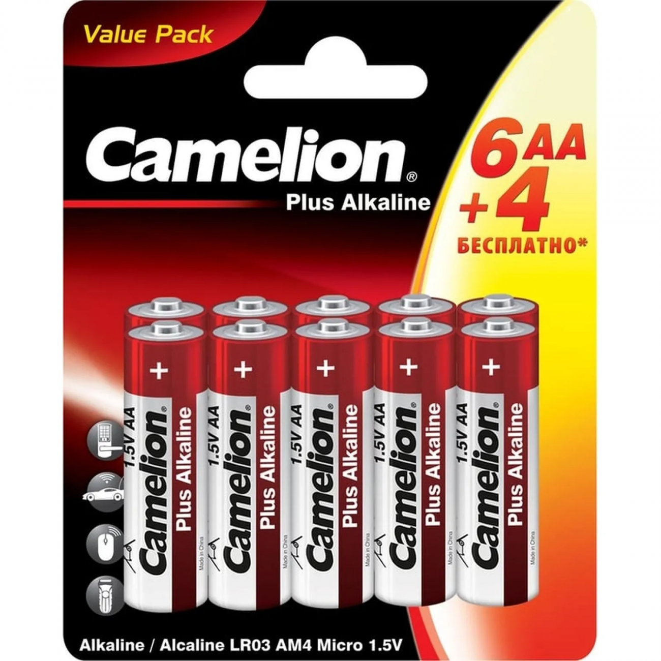 Батарейка Camelion АА Plus Alkaline LR6-BP6+4 пальч.1.5В 10шт/уп 2456333