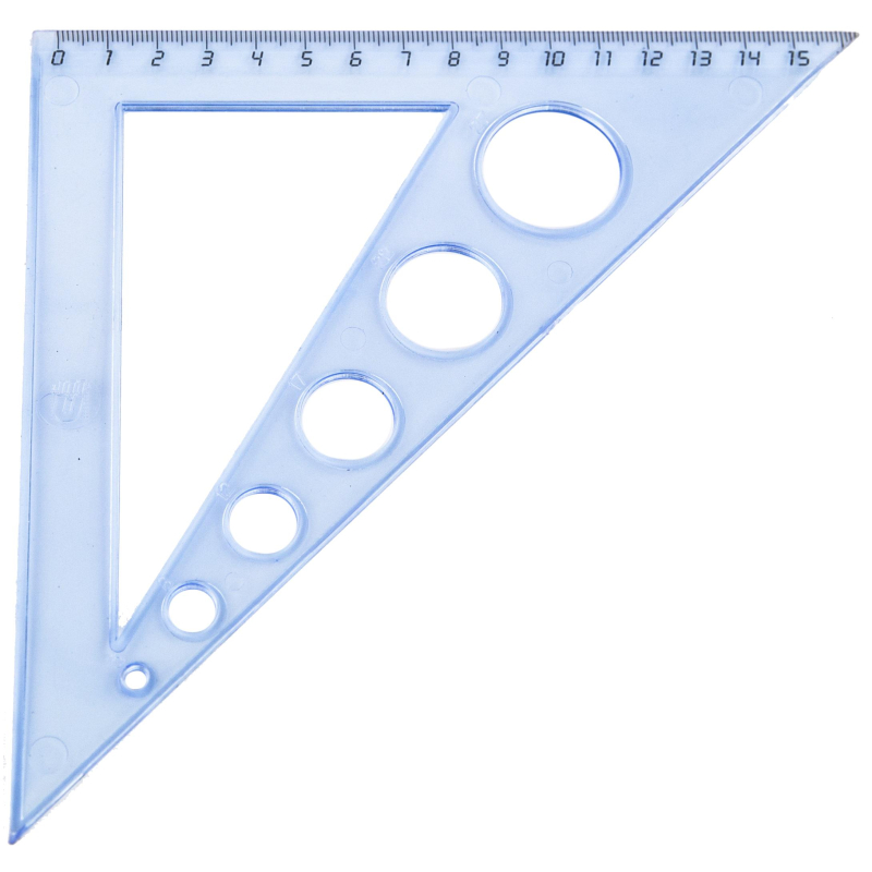 Треугольник 16см №1 School 45 градусов, с окружностями, прозрачный синий 1834560