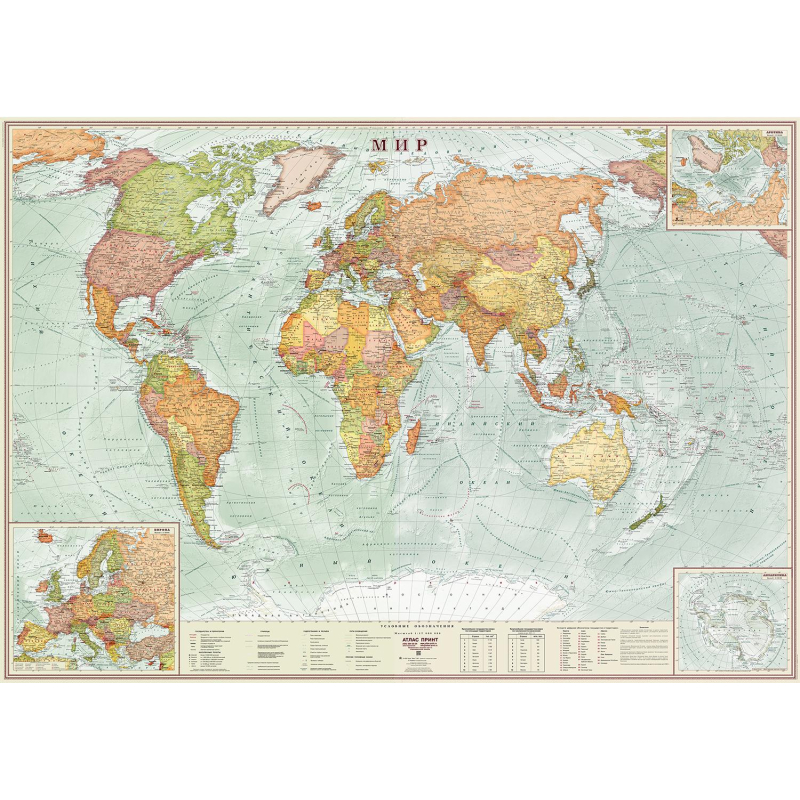 Настенная карта Мир политическая. Мир Экодизайн 2,02х1,43 м,КН95 Атлас Принт 1633486