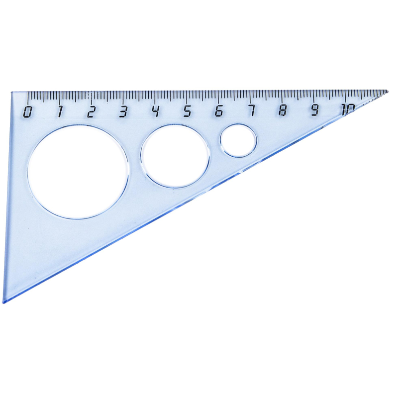 Треугольник 10см №1 School 30 градусов с окружностями прозрачный синий 1835233