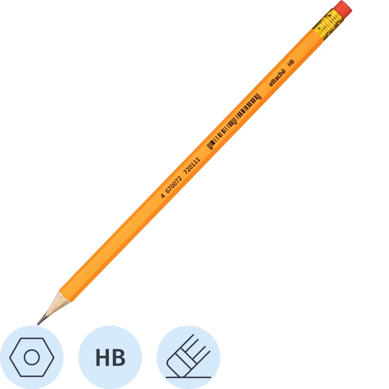 Карандаш чернографитный Attache деревянн, шестигр, с ластиком, оранж.корп 2137786