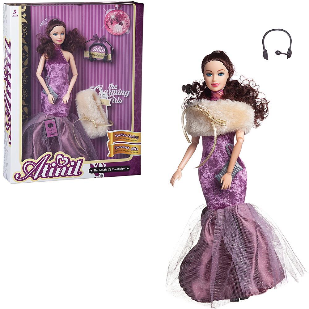 Кукла Junfa Atinil Виновница торжества (в длинном платье с меховой накидкой) с наушниками и микрофоном 28см WJ-21569