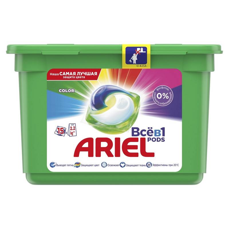 Капсулы для стирки Ariel 3 в 1 для цветного белья 432 г (15 капсул в уп) 554131