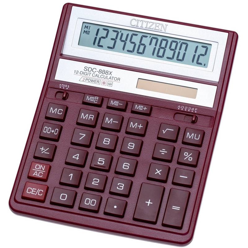 Калькулятор настольный полноразмерный Citizen SDC-888XRD 12-разрядный бордовый 305720
