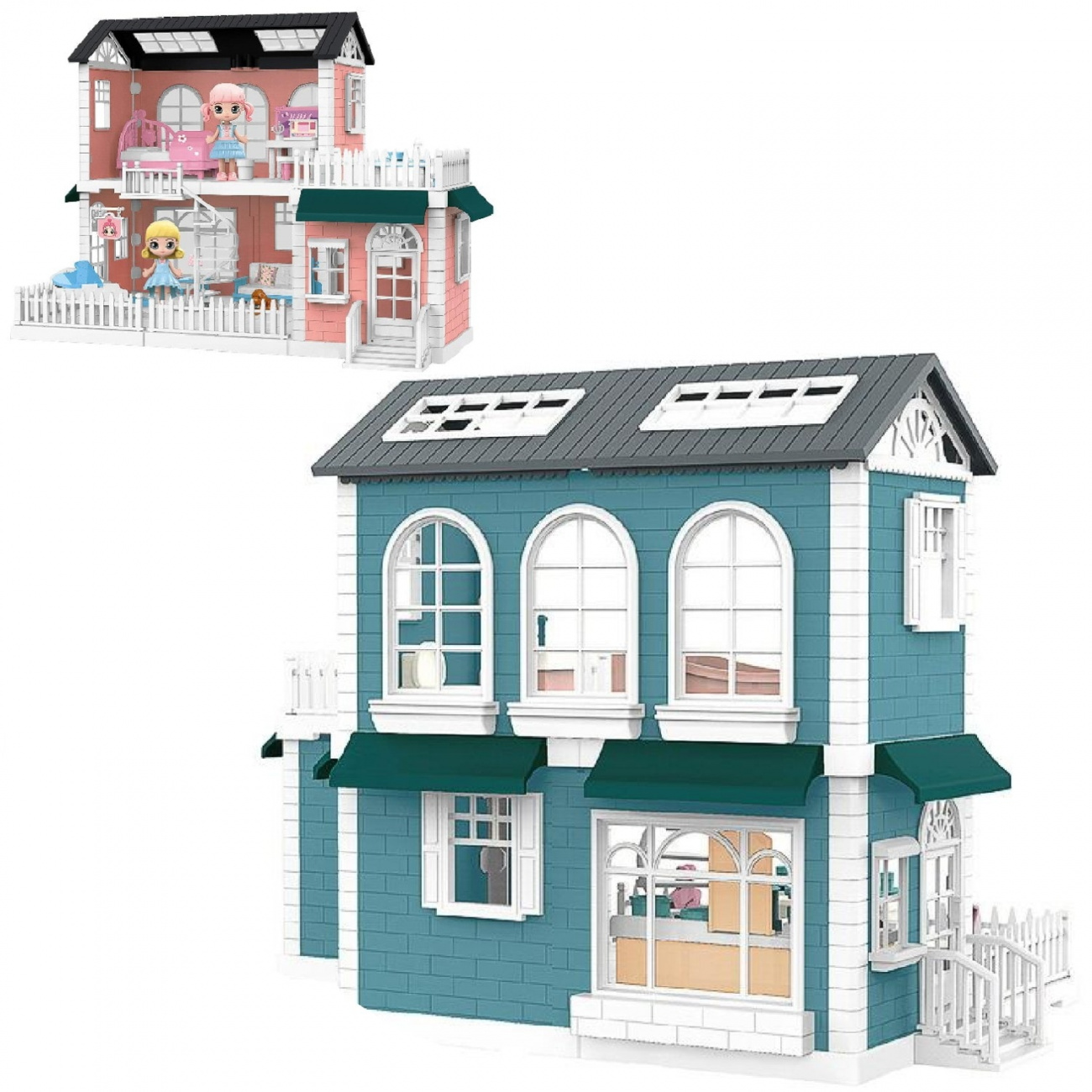 Игровой набор ABtoys Модульный домик, 8 секций с аксесс. голубой WZ-11417/голубой