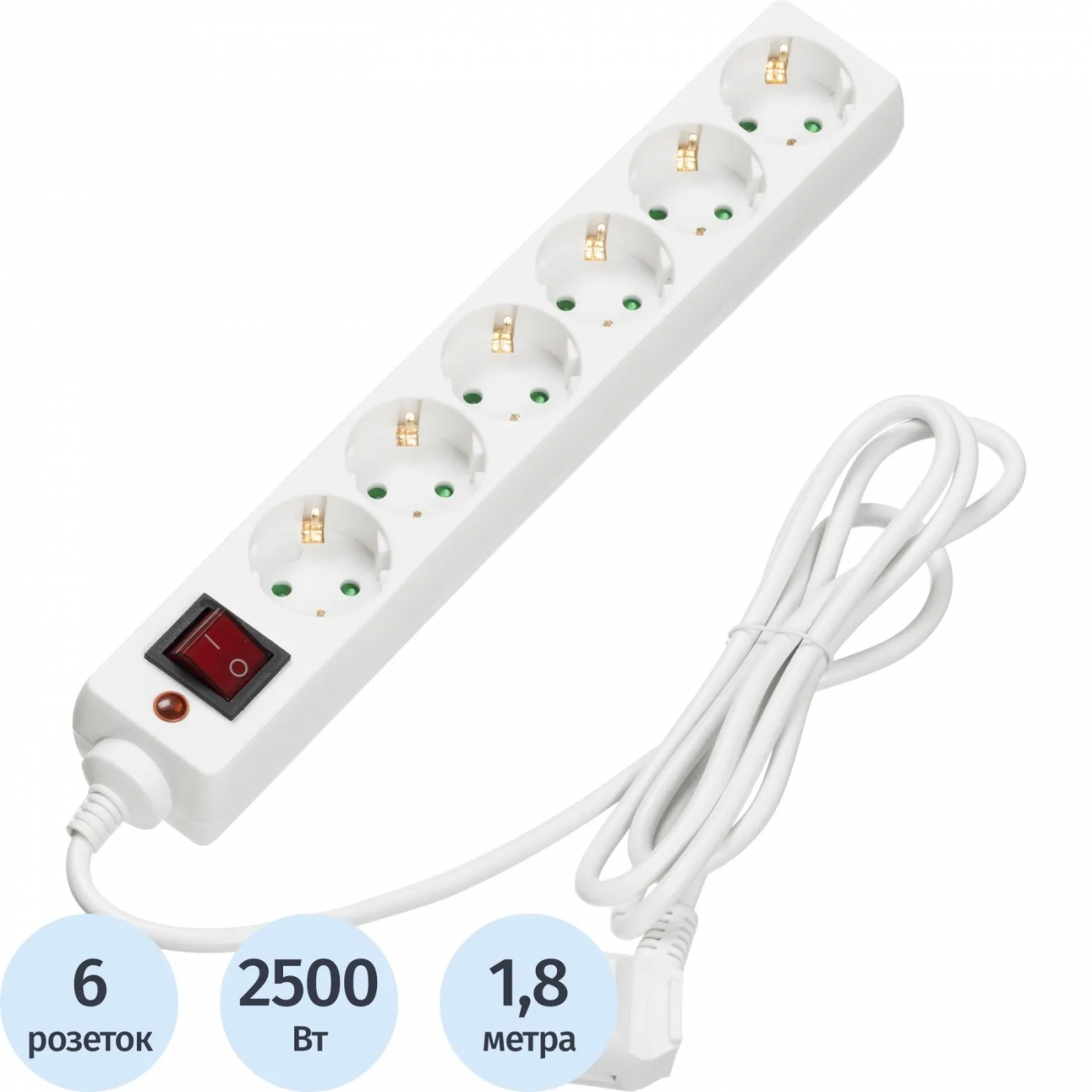 Сетевой фильтр BigTech CD6-1,8W1 (6р/1,8м/10А/2500Вт 1мм 2500Вт) 1966468