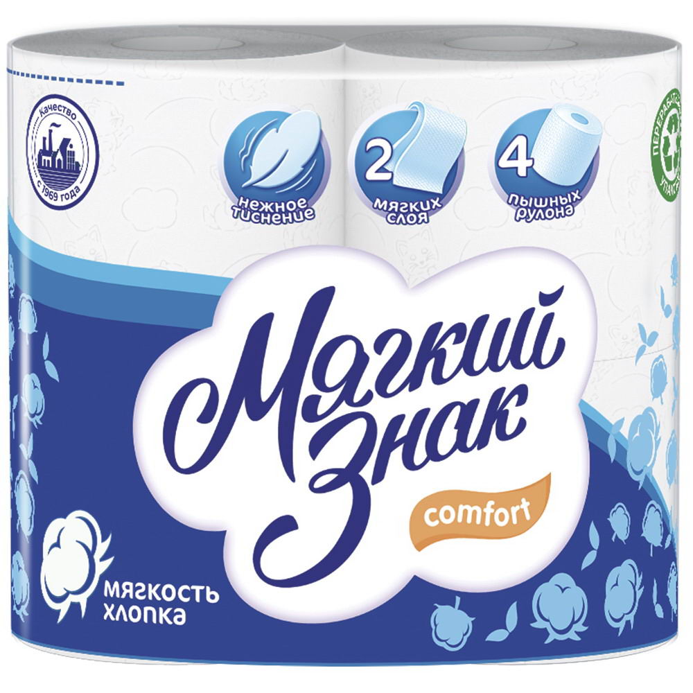 Туалетная бумага Мягкий знак Comfort Перо 2-х слойная 4 рулона С73
