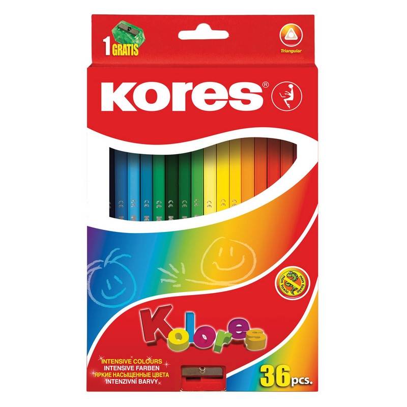 Карандаши цветные Kores 36 цветов трехгранные с точилкой 128904
