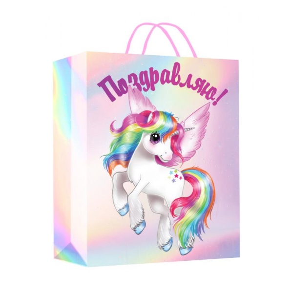 Пакет подарочный размер L, голография, 26х32х14 см. Чудо праздник PGL-113301-U