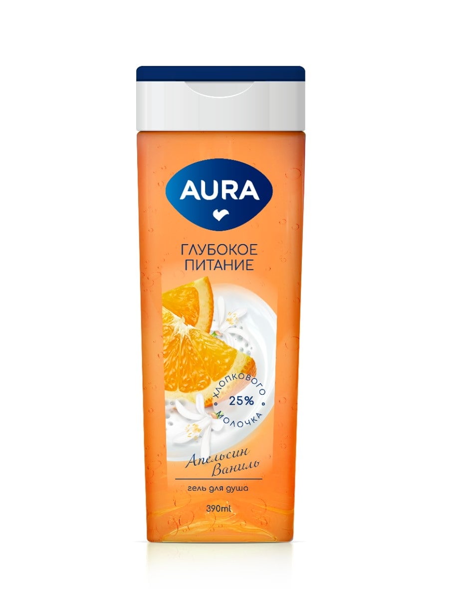 AURA Гель для душа Апельсин и Ваниль флакон/флиптоп 390мл 4600999060977