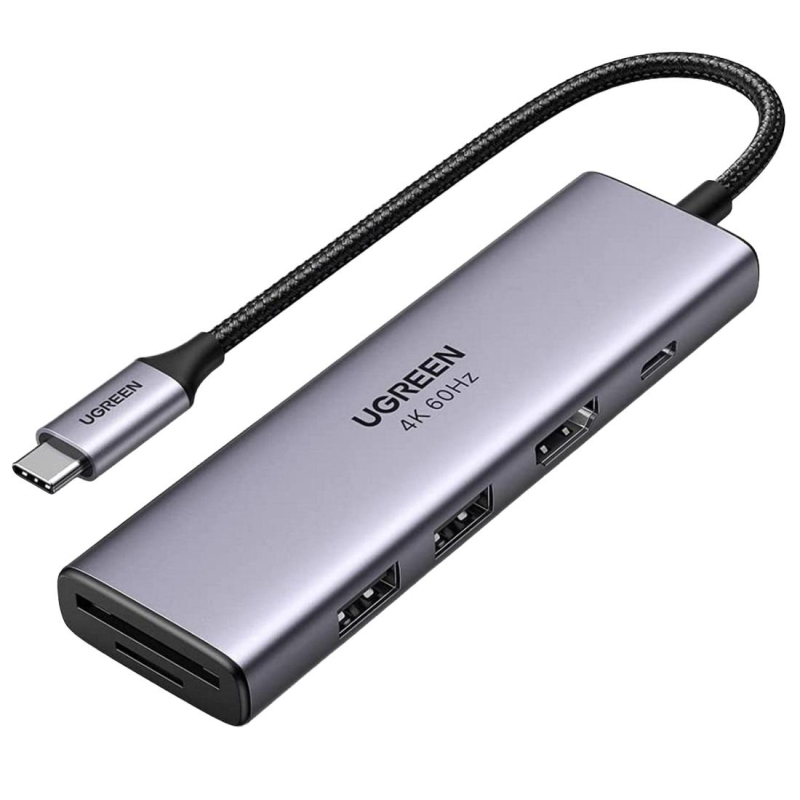 Разветвитель USB UGREEN 6 в 1, 2 х USB 3.0, HDMI, TF/SD, PD (60384) 1602476