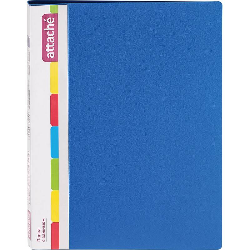 Папка с зажимом Attache А4 0.7 мм синяя (до 150 л, с карманом для CD и визиток) 33176
