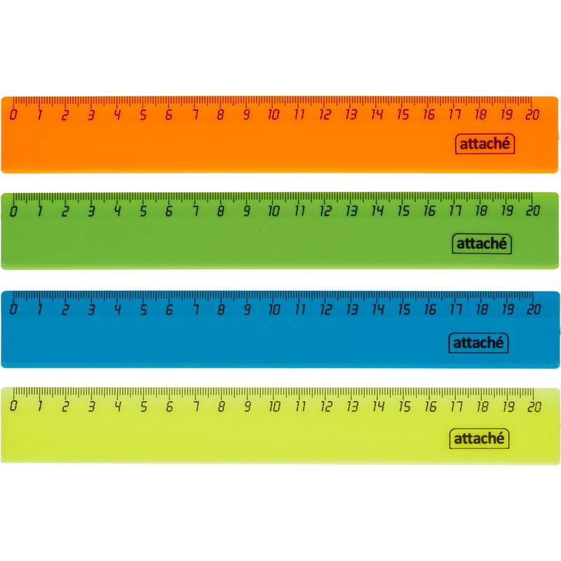 Линейка Attache 20 см пластиковая (4 штуки в уп) 744214
