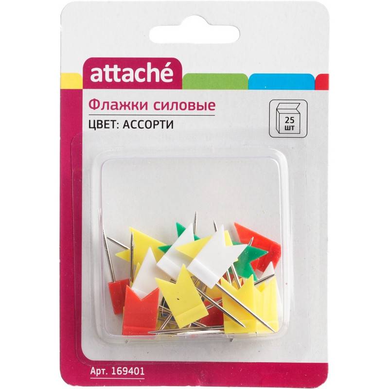 Кнопки силовые Attache Флажки ассорти (24 мм, 25 штук в уп) 169401