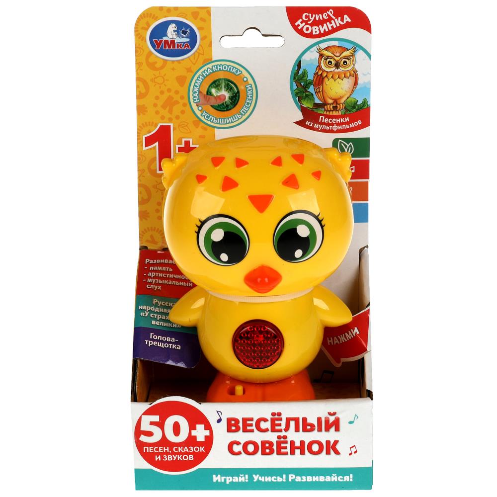 Игрушка Весёлый совёнок, 50 песен, сказок, звуков. голова-трещотка, свет УМка HT532-R