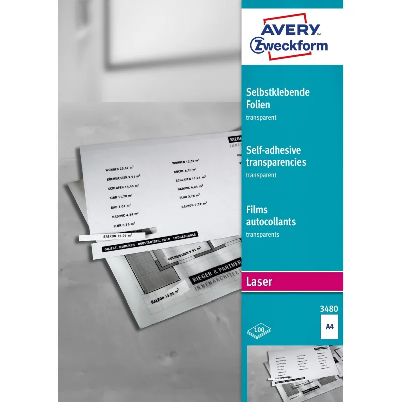 Пленка Avery Zweckform самоклеящаяся, L+K+CL,прозр. А4, 0,14 мм, 25 л 2220725 3482