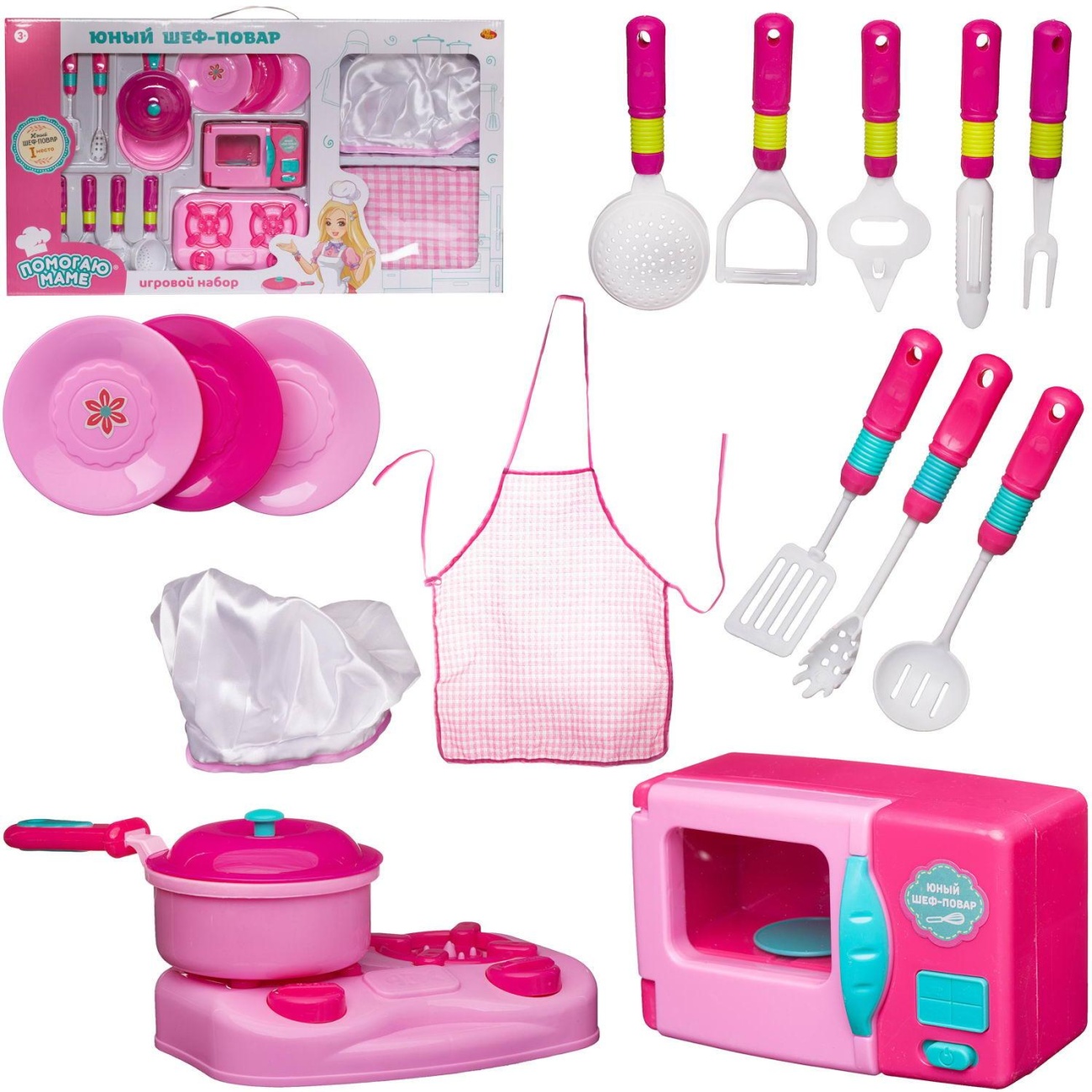Игровой набор ABtoys Помогаю маме Юный кулинар с посудой, техникой, колпаком и фартуком PT-01756