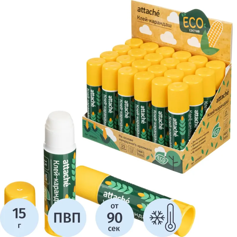 Клей-карандаш на натуральной основе 15г Attache 1836920