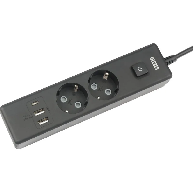 Удлинитель Power Cube, 2р с/з вык.3USB, 3500 Вт, 16А,1.9 м, 3x1,0 (черный) 2078020 PC-5B-2M
