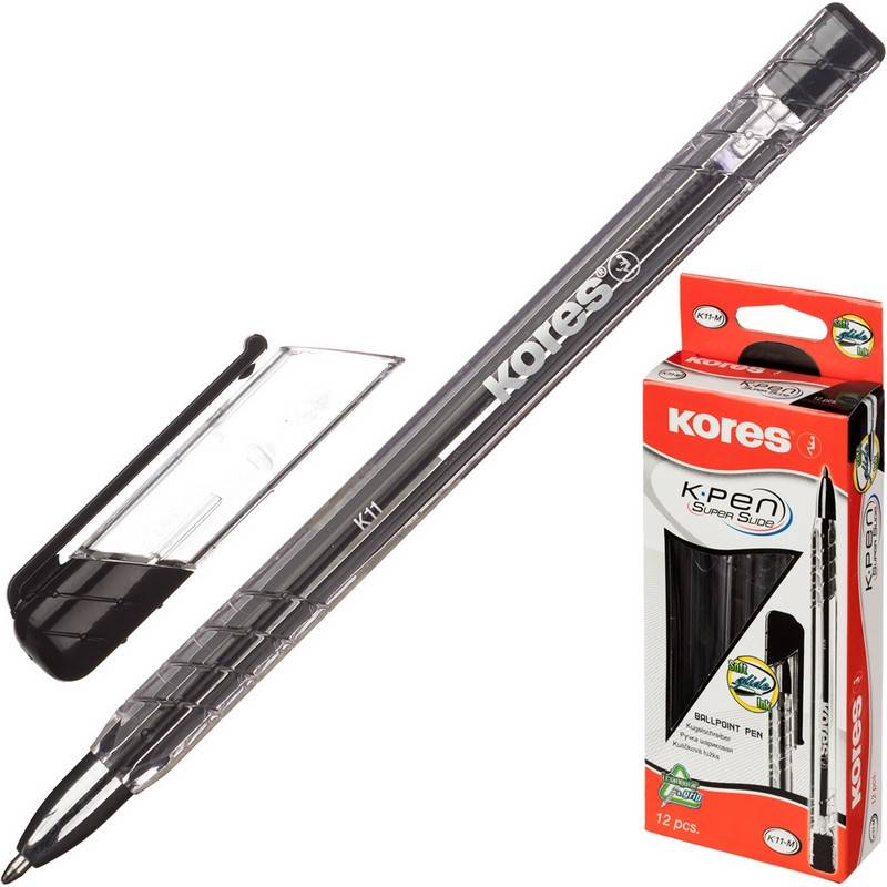 Ручка шариковая одноразовая Kores K11 черная (толщина линии 0.7 мм) 614070