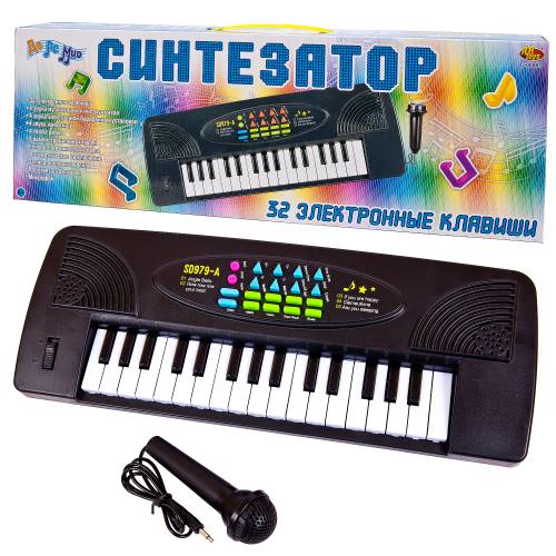 Синтезатор черный 32 клавиши, с микрофоном Abtoys D-00063