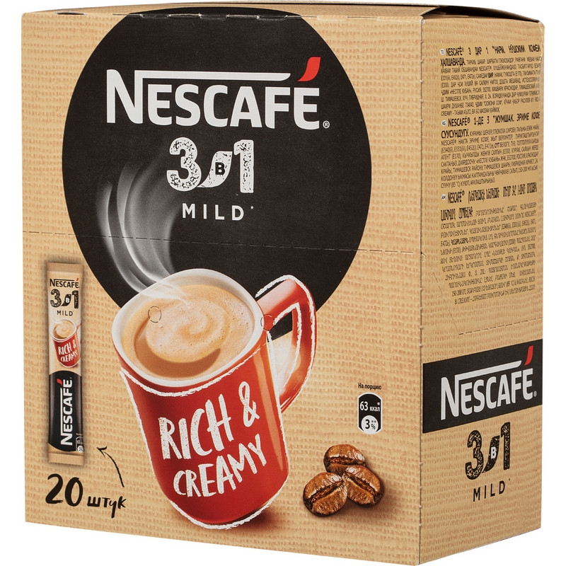 Кофе Nescafe 3 в 1 мягкий раств., шоу-бокс, 20штx14,5г 1208085