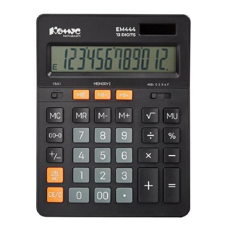 Калькулятор настольный ПОЛНОРАЗМ. Комус EM444, 12-р,дв.пит,204x155мм,черн 1550709