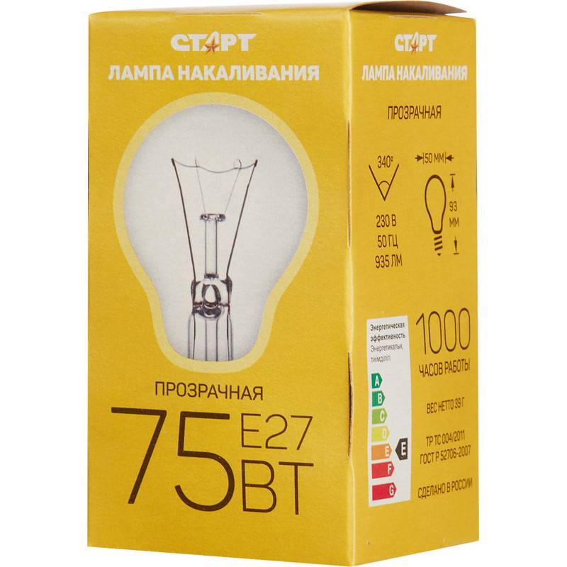 Электрическая лампа СТАРТ стандартная/прозрачная 75W E27 10 шт 862993