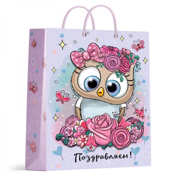 Пакет подарочный поздравляем, Сова аппликация, размер Xl Чудо праздник PAXL-114631-CH