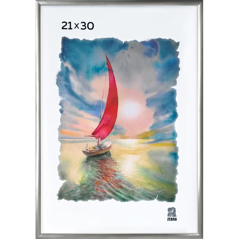 Рамка алюминиевая, 21х30, серебро, PS стекло Зебра 2224931