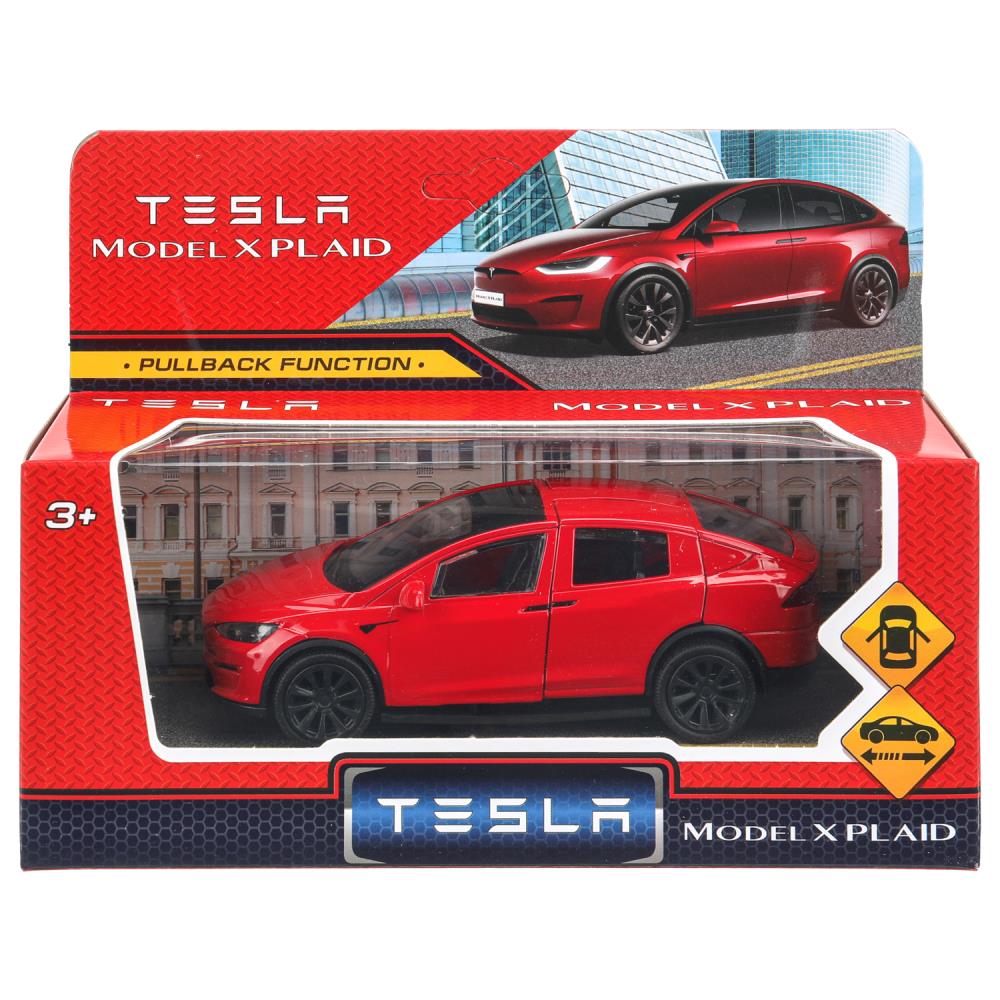 Машина металлическая Тесла Model X Plaid, 12 см, красный арт. MODELX-12-RD (72)
