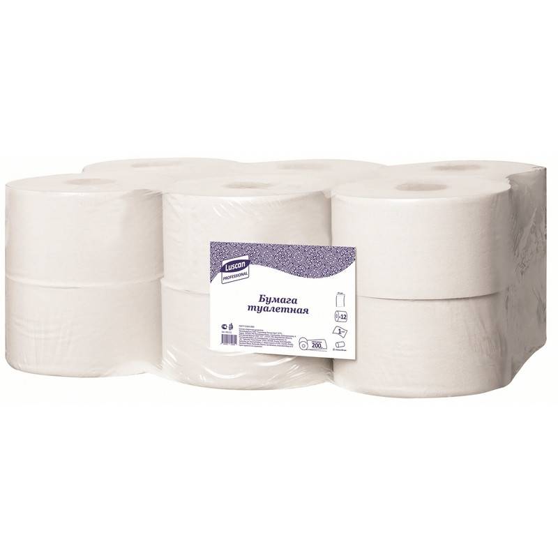 Бумага туалетная в рулонах Luscan Professional 1-слойная 12 рулонов по 200 метров (арт.601111)