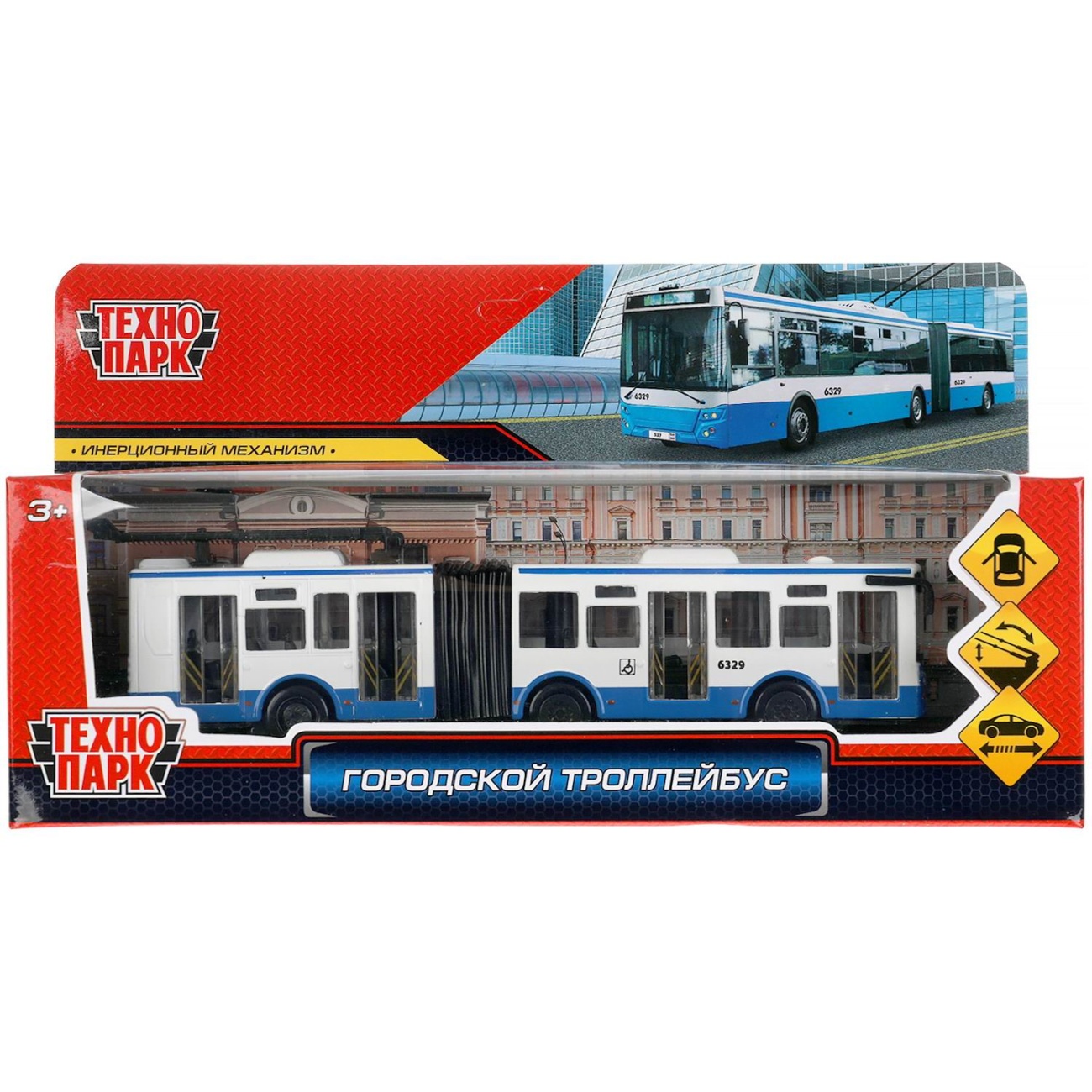 Машинка Технопарк Городской Троллейбус 19 см TROLLRUB-19-BUWH