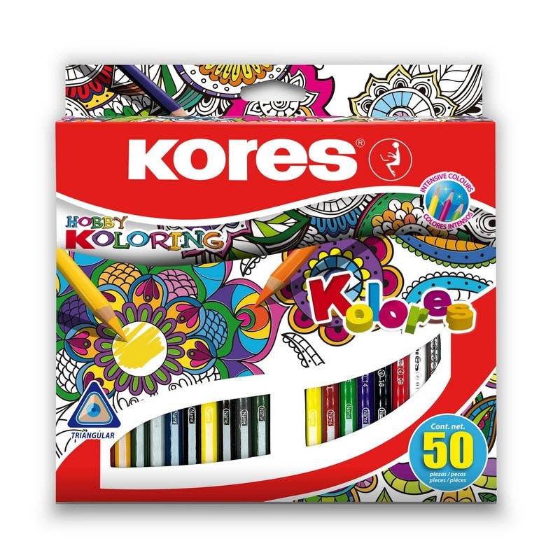 Карандаши цветные Kores Hobby Koloring 50 цветов трехгранные 695631