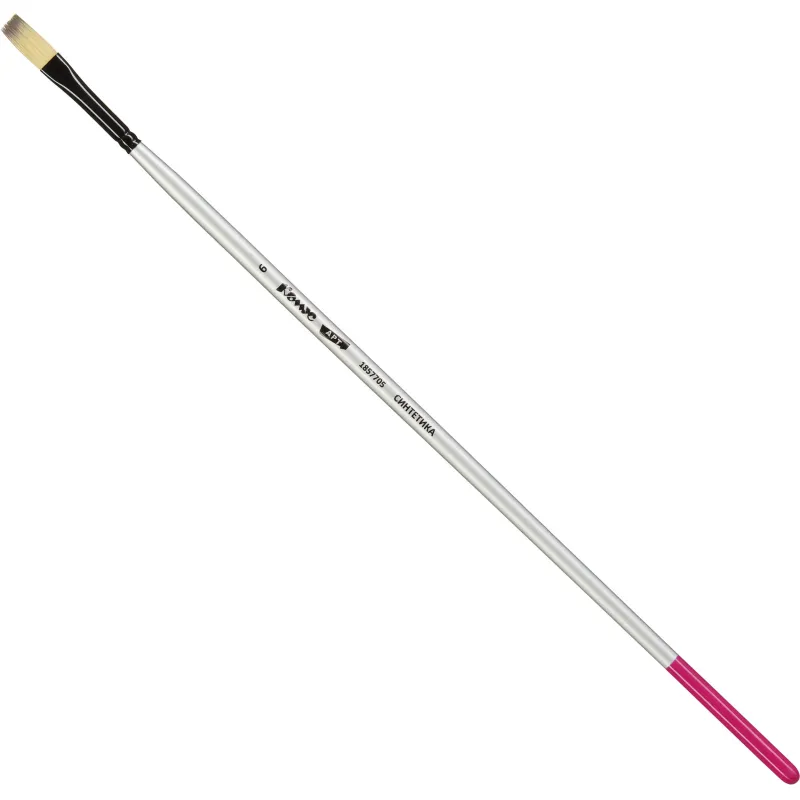 Кисть художественная Комус Арт синтетика средн.жест,плоск.№6,длинная ручка 1857705