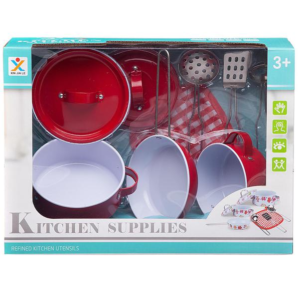 Игровой набор Junfa Посуда металлическая (розовая) в наборе 8 предметов WK-14792