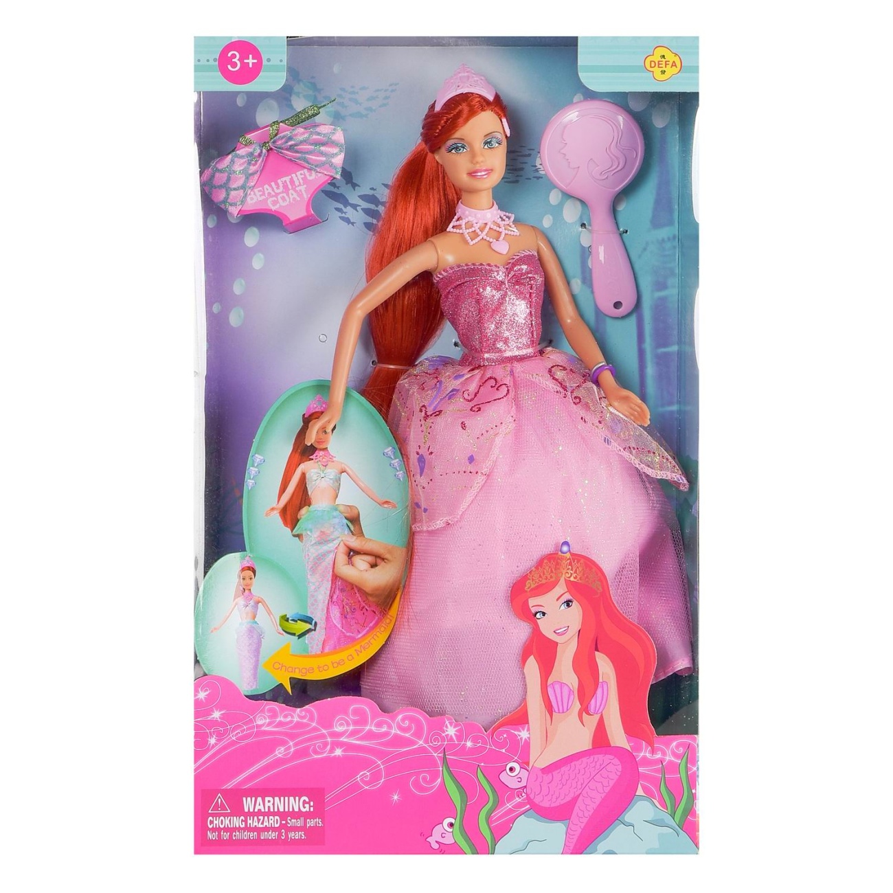 Кукла Defa Lucy Принцесса в розовом платье превращается в русалочку 29см 8188d/розовое