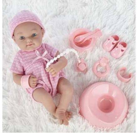 Пупс Pure Baby 35см в розовом комбинезоне и шапочке, с аксессуарами JUNFA WJ-B9974