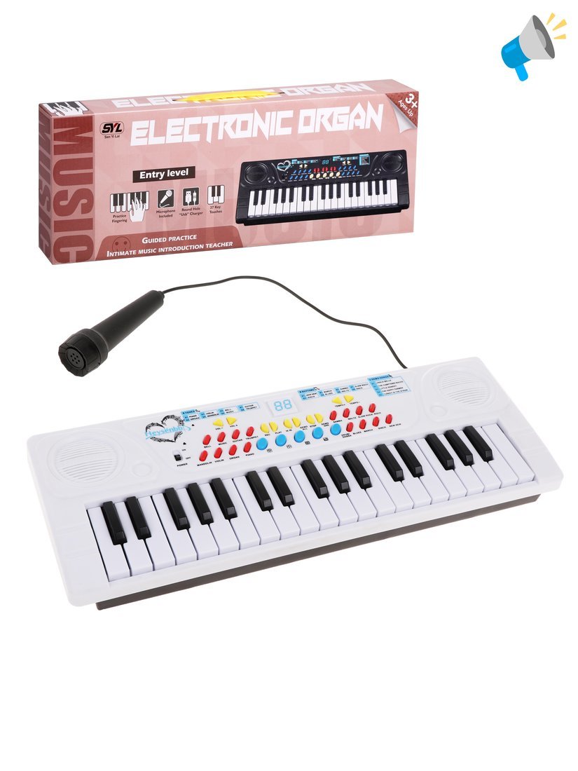 Музыкальный инструмент: Синтезатор, 37 клавиш, микрофон, USB кабель Наша Игрушка SYL-8201B