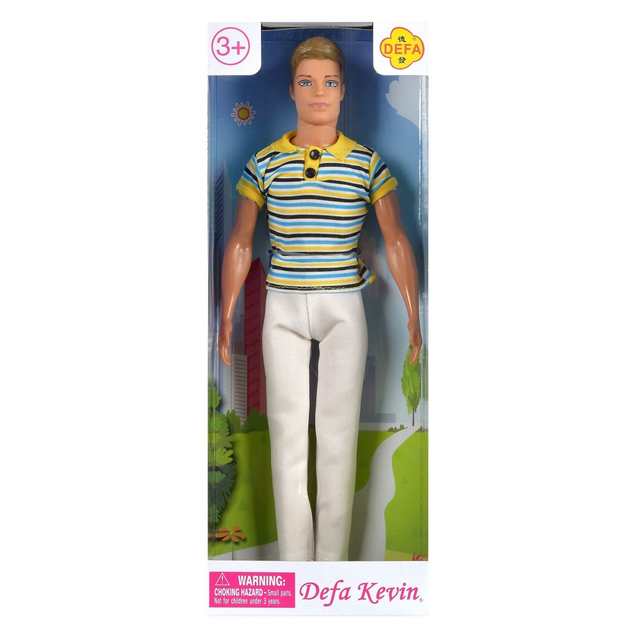 Кукла Defa Kevin Юноша в белых брюках и полосатой футболке-поло 30 см 8335d/полосатая