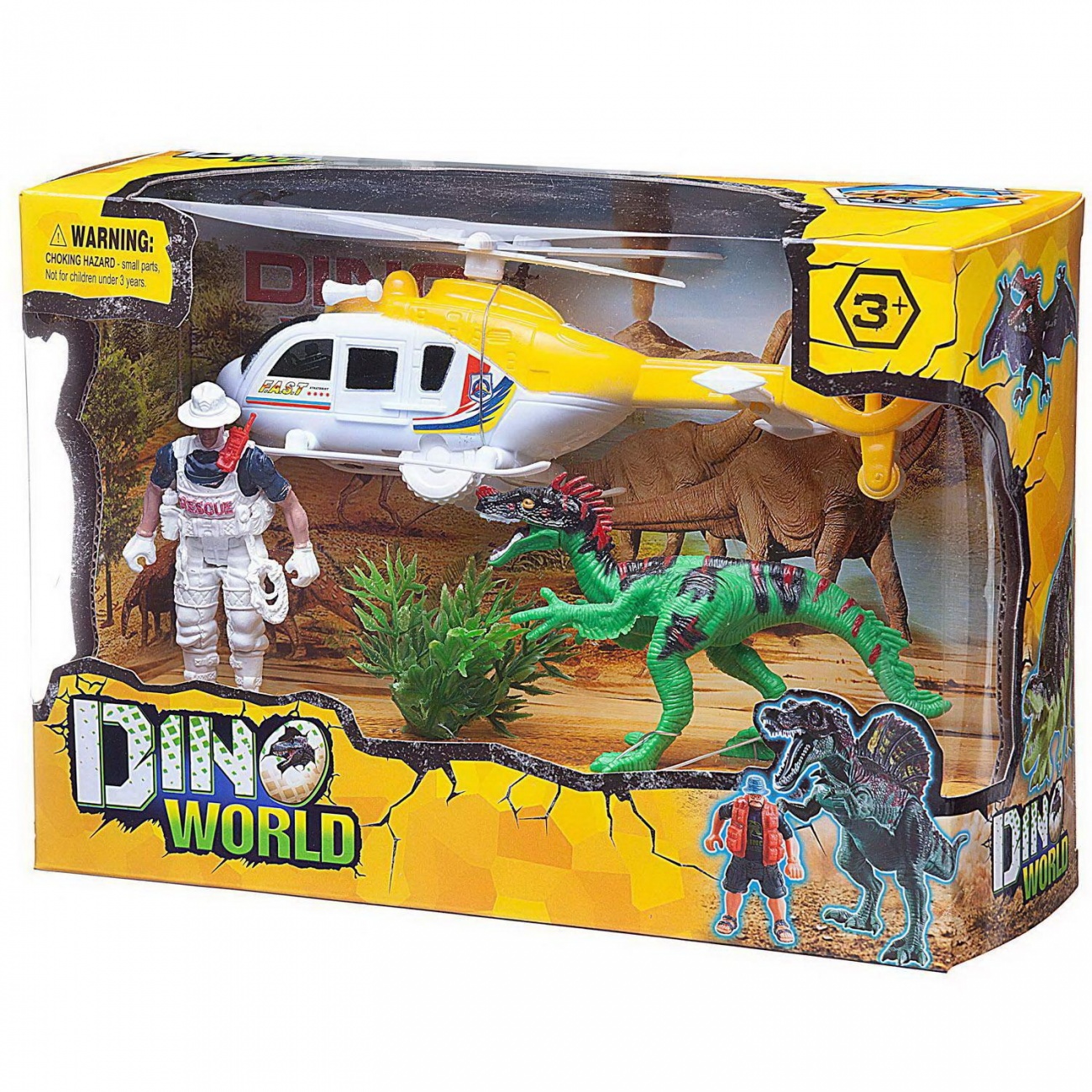 Игровой набор Junfa "Мир динозавров" (динозавр, вертолет, фигурка человека, аксесс.) WA-14249