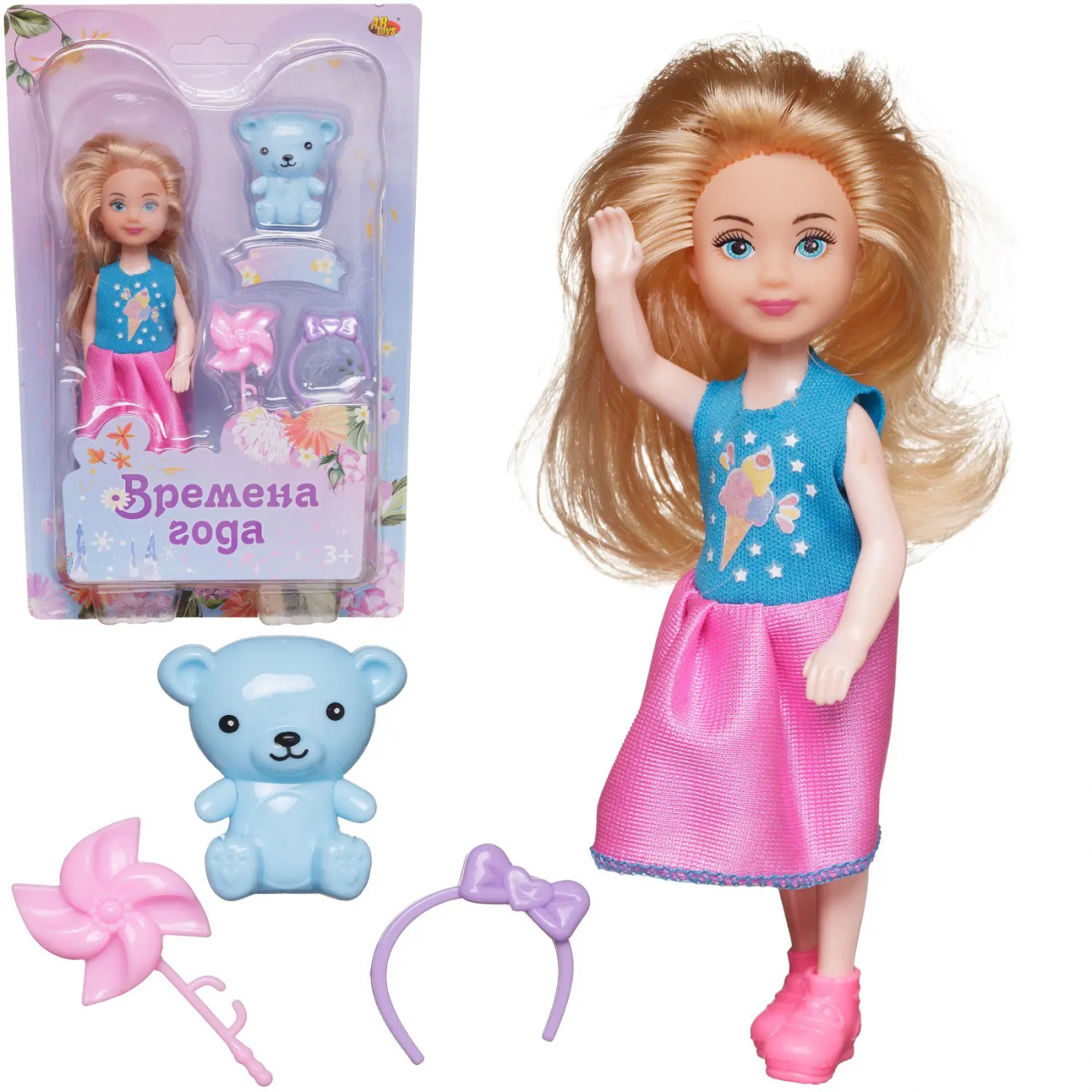 Кукла ABtoys Времена года 15 см со светлыми волосами с медвежонком PT-01840/набор1