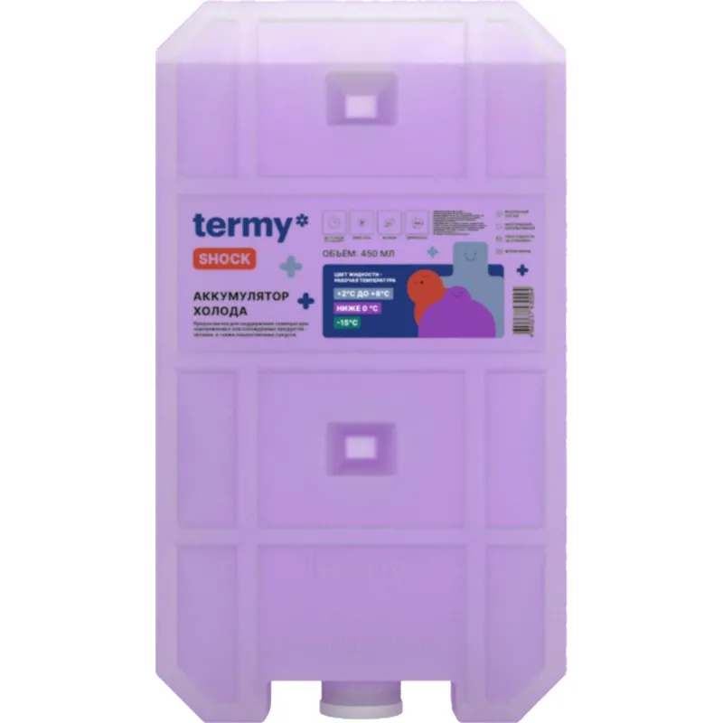 Аккумулятор холода 450 мл гелевый 0С Фиолет_ Пробка ТермиШок Termy 2248361 АХД_01/1