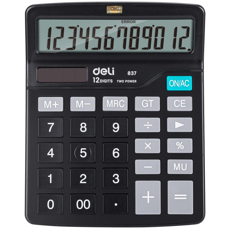 Калькулятор настольн.Компакт. Deli E837,12р, дв. питание, 148x120мм, черный 1552681