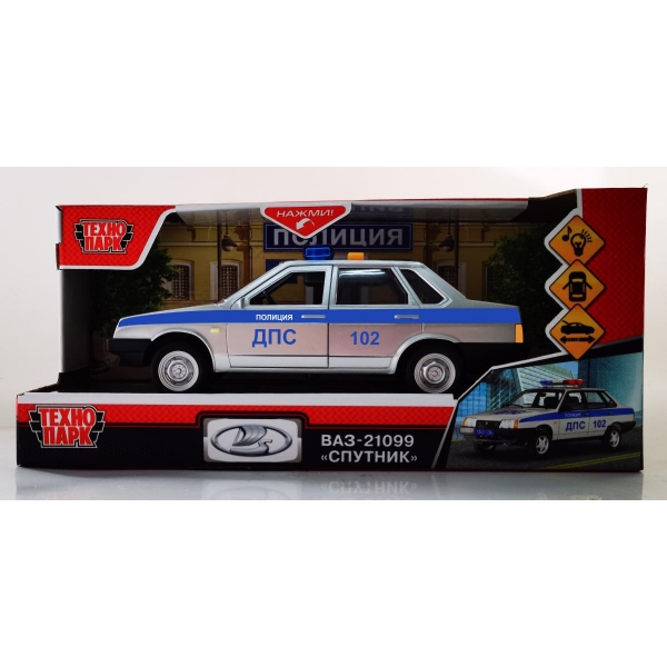 Машина пластик свет-звук ваз-21099 Полиция 22 см. 4 кнопки, серый, Технопарк 21099-22PL-POL-SR