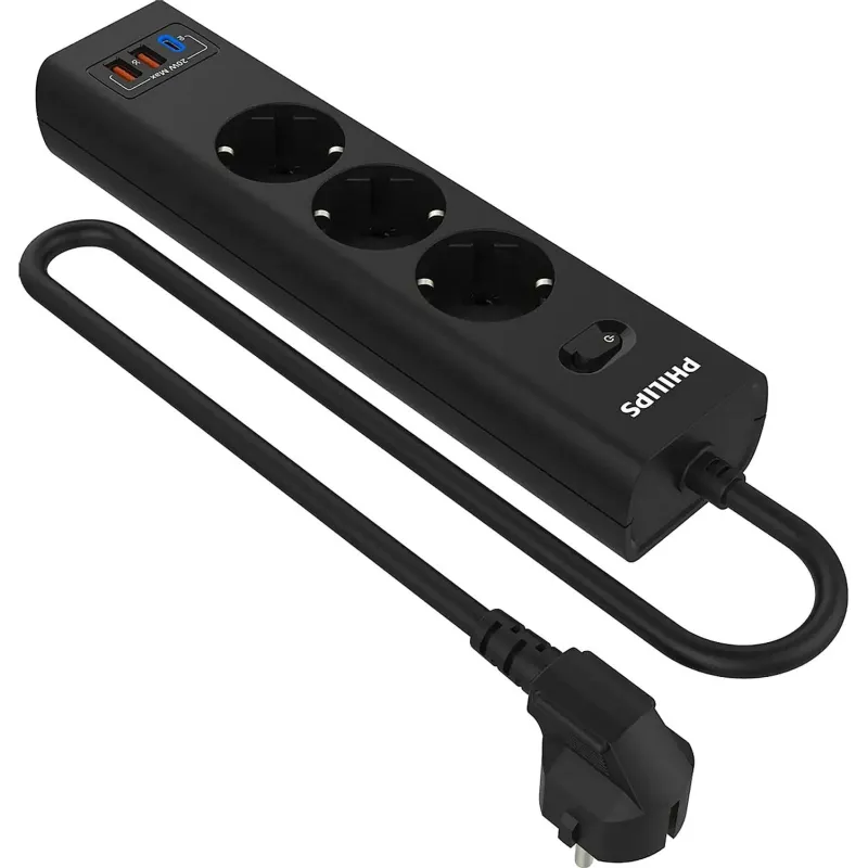 Сетевой фильтр Philips CHP4336BB/51 3р/3м с USB, 10А, черный 2161369