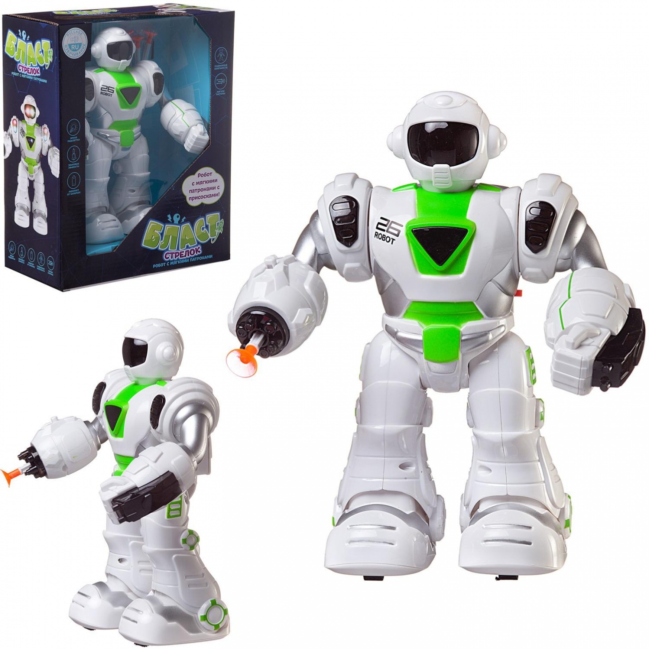 Робот Junfa Бласт Стрелок электромеханический свет/звук бело-зеленый ZY1214875/зеленый